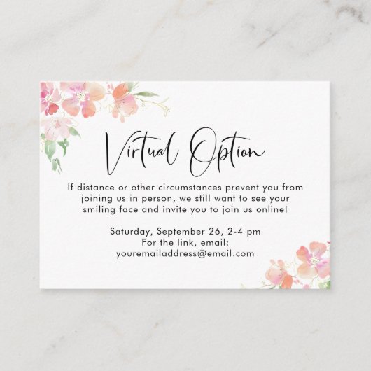 ピンクフローラバーチャルオプションベビーシャワーパーティーEnclo エンクロージャーカード (正面)