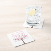 ピンクフローラバードブライダルシャワーありがとう スクエアペーパーコースター (インサイチュ)