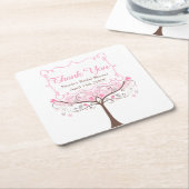 ピンクフローラバードブライダルシャワーありがとう スクエアペーパーコースター (アングル)