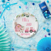 ピンクフローラバーントラクタファーム誕生日 ペーパープレート (パーティー)