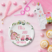 ピンクフローラバーントラクタファーム誕生日 ペーパープレート (パーティー)