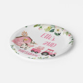 ピンクフローラバーントラクタファーム誕生日 ペーパープレート (アングル)