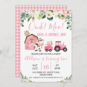 ピンクフローラバーントラクターファーム誕生日招待状 招待状 (正面/裏面)