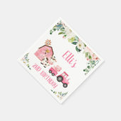 ピンクフローラバーントラクターファーム誕生日紙 スタンダードカクテルナプキン (角)