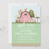 ピンクフローラバーンファームアニマルズ誕生日招待状 招待状 (正面)