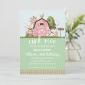 ピンクフローラバーンファームアニマルズ誕生日招待状 招待状 (スタンド正面)