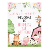 ピンクフローラバーンファームアニマル誕生日ウェルカムサイン フォトプリント (正面)
