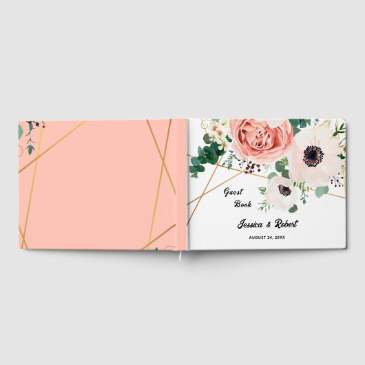 ピンクフローラパステルフラワーズブリッ結婚ドグルームズ ゲストブック (全面)
