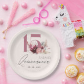 ピンクフローラパンパスグラスキンセアニェラ15誕生日 ペーパープレート (パーティー)