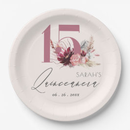 ピンクフローラパンパスグラスキンセアニェラ15誕生日 ペーパープレート