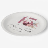 ピンクフローラパンパスグラスキンセアニェラ15誕生日 ペーパープレート (アングル)