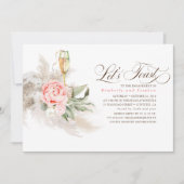 ピンクフローラパンパスグラスグリーン婚約パーティ 招待状 (正面)