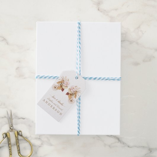 ピンクフローラパンパスグラスドライパーム葉ズ結婚ズ ギフトタグ (より糸付き)