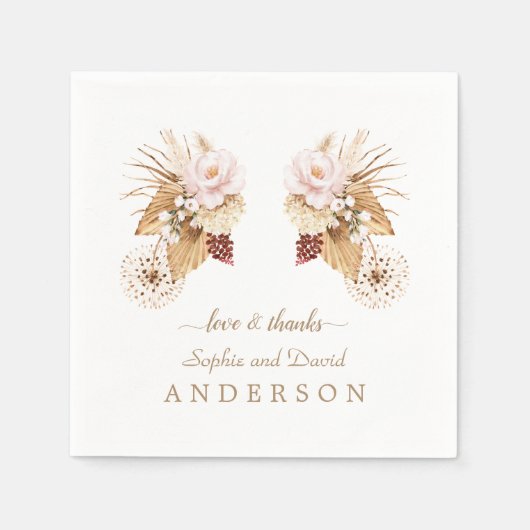 ピンクフローラパンパスグラスドライパーム葉ズ結婚ズ スタンダードカクテルナプキン (正面)