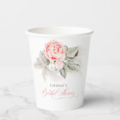 ピンクフローラパンパスグラスブライダルシャワーボホ 紙コップ (正面)
