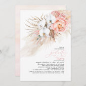 ピンクフローラパンパスグラス卒業パーティー 招待状 (正面/裏面)