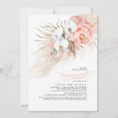 ピンクフローラパンパスグラス婚約パーティ 招待状 (正面)