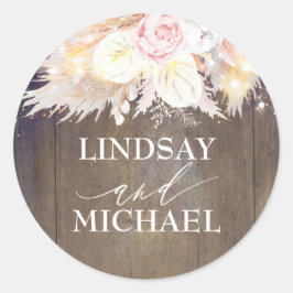 ピンクフローラパンパスグラス結婚ウッド ラウンドシール
