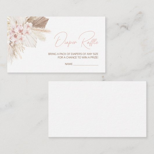 ピンクフローラパンパスボホベイビーシャワーおむつラッフル エンクロージャーカード (正面/裏面)
