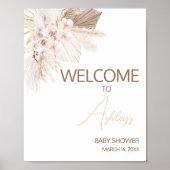 ピンクフローラパンパスボホベイビーシャワーウェルカム ポスター (正面)