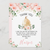 ピンクフローラパンプキン誕生日サンキューカード 招待状 (正面/裏面)