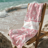 ピンクフローラパーソナライズされたウィリアムモリススタイル ビーチタオル