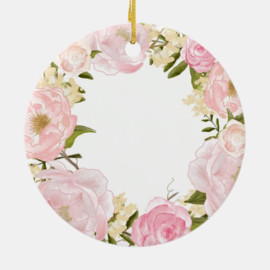 ピンクフローラパーソナライズされたガールバプテスマオーナメント セラミックオーナメント (裏面)