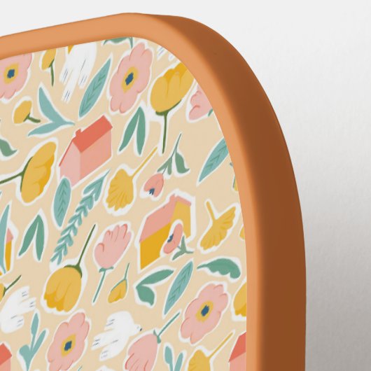 ピンクフローラパーソナライズされたコテージピックボールパドル ピックルボールラケット (左詳細)