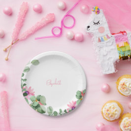 ピンクフローラパーソナライズされたシャワー紙プレート ペーパープレート