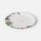 ピンクフローラパーソナライズされたシャワー紙プレート ペーパープレート (アングル)