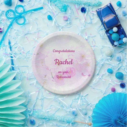 ピンクフローラパーソナライズされたデザイン退職 ペーパープレート (パーティー)