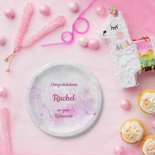 ピンクフローラパーソナライズされたデザイン退職 ペーパープレート (パーティー)