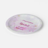 ピンクフローラパーソナライズされたデザイン退職 ペーパープレート (アングル)