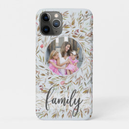 ピンクフローラパーソナライズされたリース写真家族 iPhone 11 PROケース