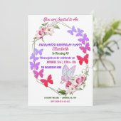 ピンクフローラパープル蝶キッズバースデーパーティー 招待状 (スタンド正面)