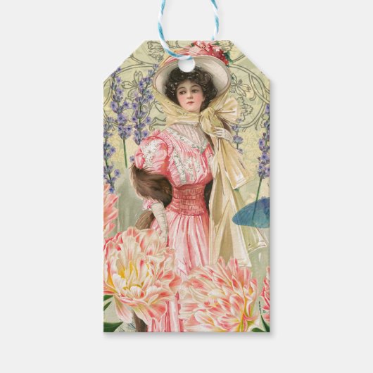 ピンクフローラビクトリアンウーマンリージェンシー ギフトタグ (正面)