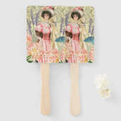 ピンクフローラビクトリアンウーマンリージェンシー ハンドファン (正面&裏面)