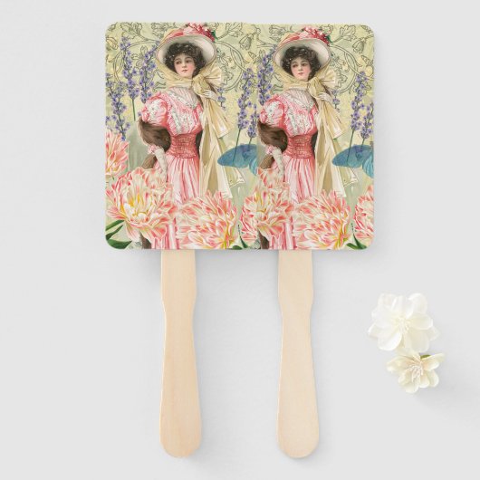 ピンクフローラビクトリアンウーマンリージェンシー ハンドファン (正面&裏面)