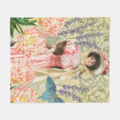 ピンクフローラビクトリアンウーマンリージェンシー フリースブランケット (正面(横))