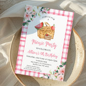 ピンクフローラピクニックバスケットピクニック誕生日 招待状