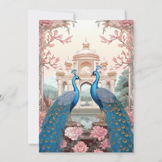 ピンクフローラピーコックインディアンパレスブライダルシャワー 招待状 (裏面)