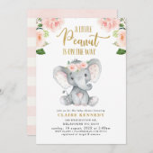 ピンクフローラピーナッツエレファントベビーシャワー招待状 招待状 (正面/裏面)