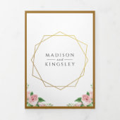 ピンクフローラファブボタニカル結婚ズ 三つ折り招待状 (カバー)