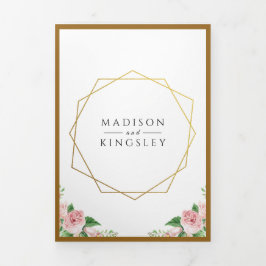 ピンクフローラファブボタニカル結婚ズ 三つ折り招待状