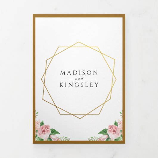 ピンクフローラファブボタニカル結婚ズ 三つ折り招待状 (カバー)