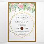 ピンクフローラファブボタニカル結婚ズ 三つ折り招待状 (内部中)