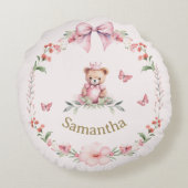 ピンクフローラファンタジーアンドテディベアハグズコージー ラウンドクッション (裏面)