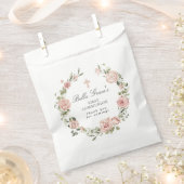 ピンクフローラファーストコミュニオンサンキューフェイスバッグ フェイバーバッグ (クリップ留めされた状態)