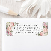 ピンクフローラファーストコミュニオン差出人住所ラベル ラベル (インサイチュ)
