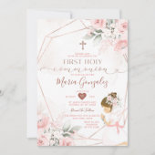 ピンクフローラファーストホーリーコミュニオンカワイガール祈ズ 招待状 (正面)
